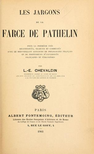 Cover for jargons de la farce le Pathelin.