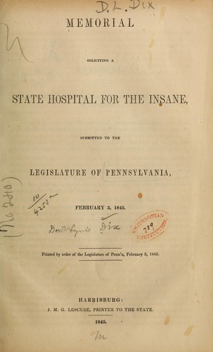 Cover for Memorial soliciting a state hospital for the insane