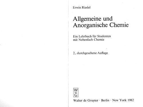Cover for Allgemeine und Anorganische Chemie