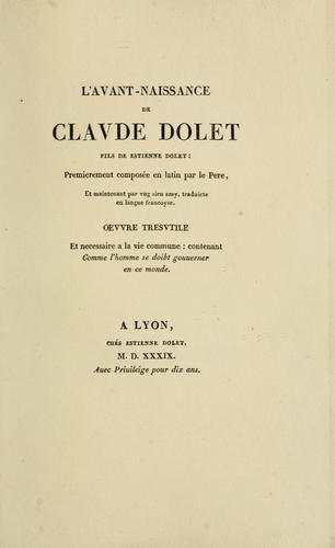 Cover for L'avant-naissance de Clavde Dolet, fils de Estienne Dolet