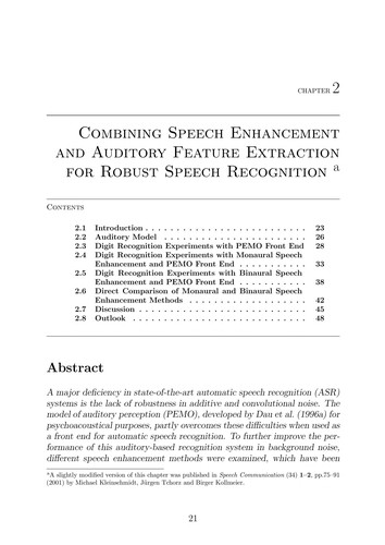 Cover for Robust speech recognition based on spectro-temporal processing