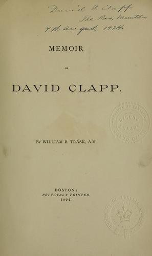 Cover for Memoir of David Clapp