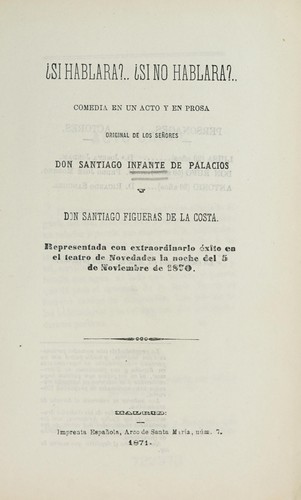 Cover for ?Si hablara?-- ?Si no hablara?--