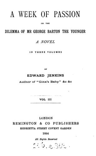 Cover for a week of passion or the dilemma of mr george barton the younger