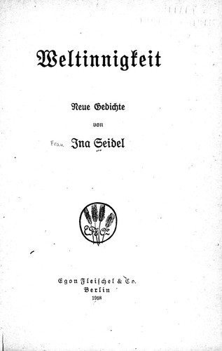 Cover for Weltinnigkeit