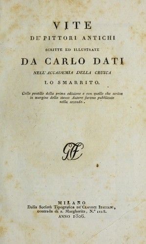 Cover for Vite de' pittori antichi