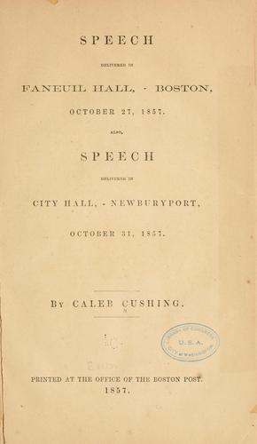 Cover for Speech delivered in Faneuil Hall, Boston, October 27, 1857
