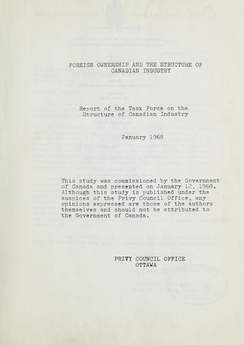 Cover for Foreign ownership and the structure of Canadian industry