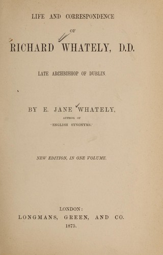 Cover for Life and correspondence of Richard Whately, D.D., late archbishop of Dublin