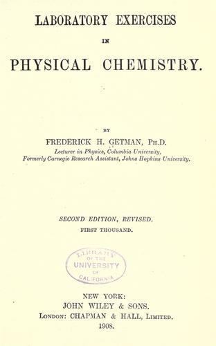 Cover for Laboratory exercises in physical chemistry.