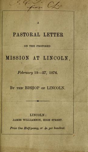 Cover for pastoral letter on the proposed mission at Lincoln
