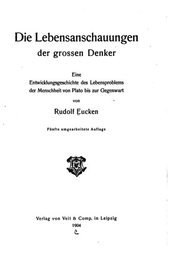 Cover for Die lebensanschauungen der grossen denker