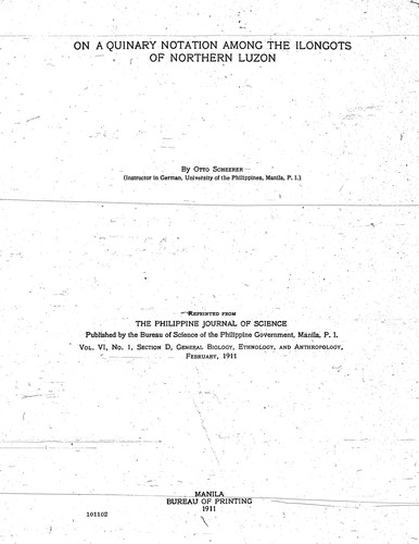 Cover for On a quinary notation among the Ilongots of Northern Luzon