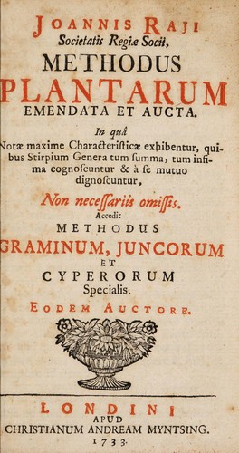 Cover for Joannis Raji Societatis Regiæ Socii, Methodus plantarum emendata et aucta