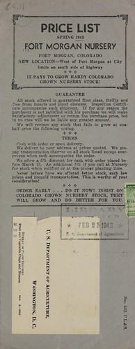 Cover for Price list, spring 1943