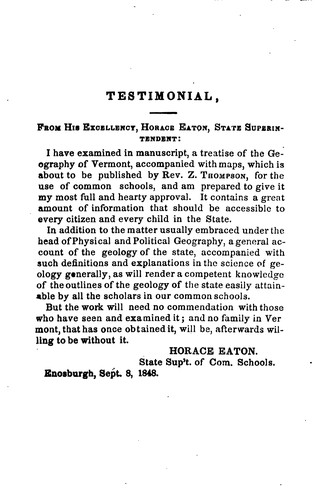 Cover for Geography and Geology of Vermont: With State and County Outline Maps. For the Use of Schools and ...