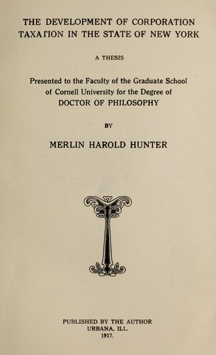 Cover for The development of corporation taxation in the State of New York.