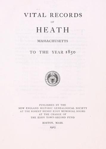 Cover for Vital records of Heath, Massachusetts