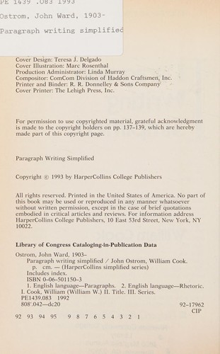 Cover for Paragraph writing simplified