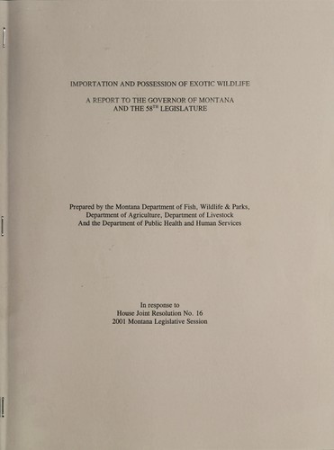 Cover for Importation and possession of exotic wildlife