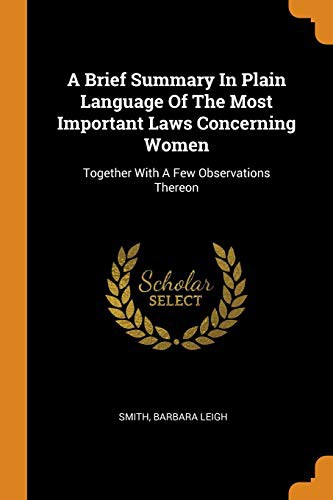 Cover for A Brief Summary in Plain Language of the Most Important Laws Concerning Women