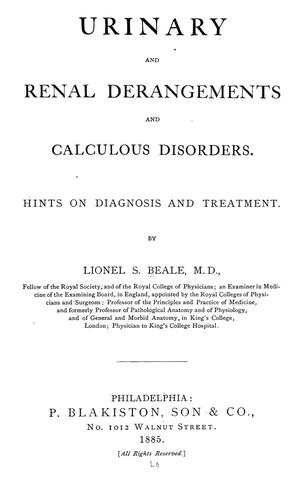 Cover for Urinary and Renal Derangements and Calculous Disorders: Hints on Diagnosis and Treatment