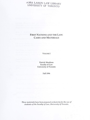 Cover for First nations and the law