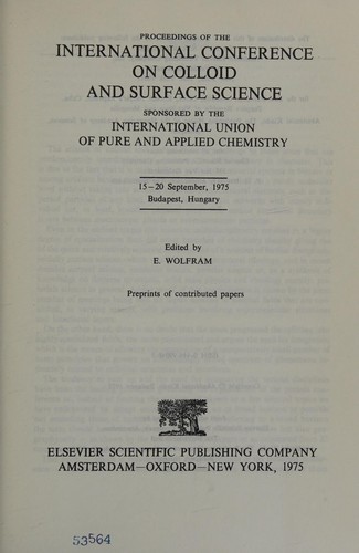 Cover for Proceedings of the International Conference on Colloid and Surface Science, 15-20 September, 1975, Budapest, Hungary
