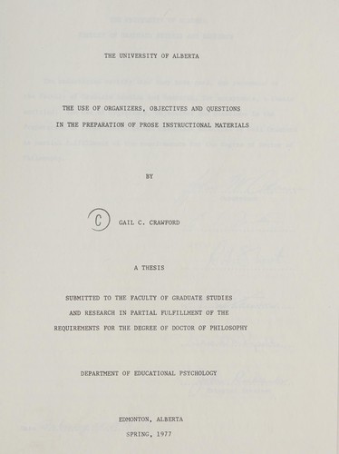 Cover for The use of organizers, objectives and questions in the preparation of prose instructional materials
