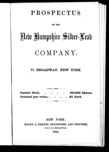 Cover for Prospectus of the New Hampshire Silver-Lead Company