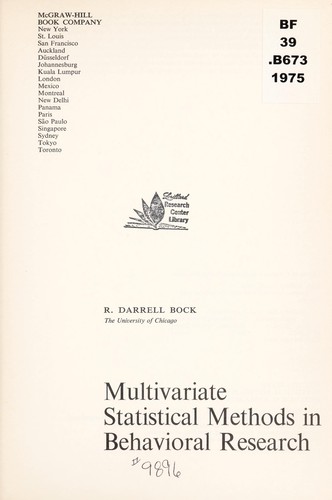 Cover for Multivariate statistical methods in behavioral research