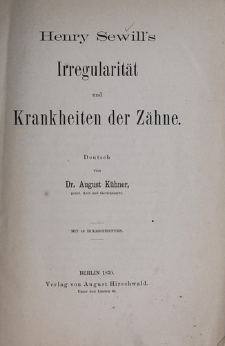 Cover for Henry Sewill's Irregularit©Þt und Krankheiten der Z©Þhne