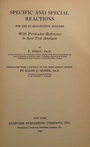 Cover for SPECIFIC AND SPECIAL REACTIONS.