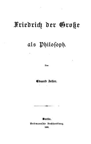 Cover for Friedrich der Grosse als philosoph.
