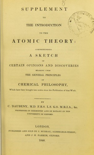 Cover for Supplement to the Introduction to the atomic theory