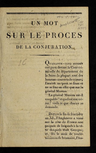 Cover for Un mot sur le proces de la conjuration