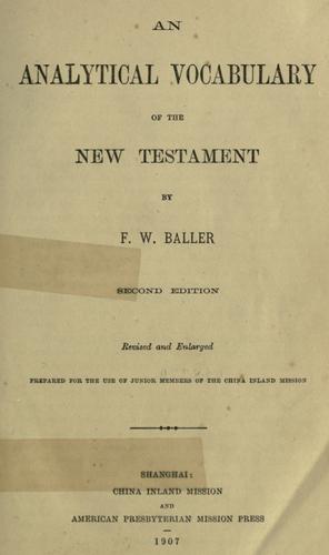 Cover for An analytical vocabulary of the New Testament