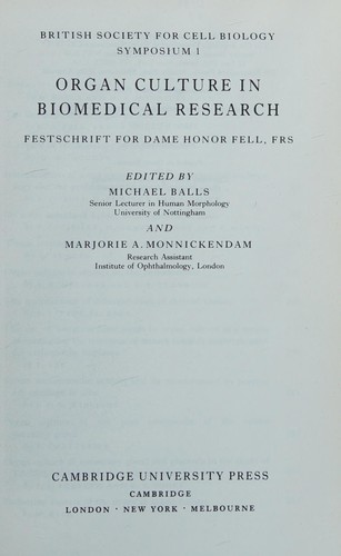 Cover for Organ culture in biomedical research