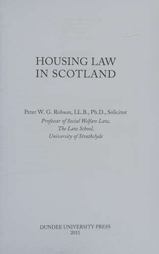 Cover for Housing Law in Scotland