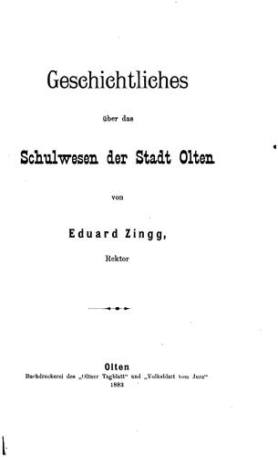 Cover for Geschichtliches über das Schulwesen der Stadt Olten
