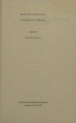 Cover for Anais, Art and Artists, a Collection of Essays