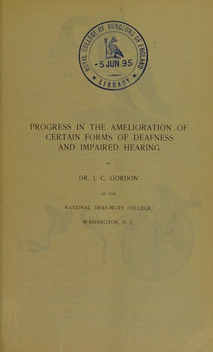 Cover for Progress in the amelioration of certain forms of deafness and impaired hearing