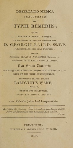 Cover for Dissertatio medica inauguralis de typhi remediis ...