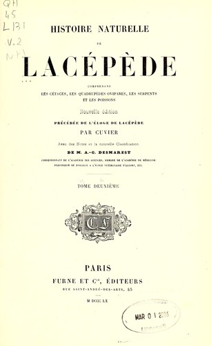 Cover for Histoire naturelle de Lacépède, comprenant les cétacés, les quadrupèdes ovipares, les serpents et les poissons