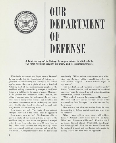 Cover for Our Department of Defense