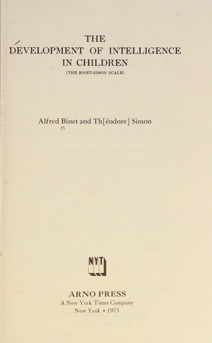 Cover for The Development of Intelligence in Children The Binet-Simon Scale