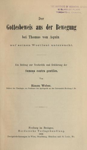 Cover for Der Gottesbeweis aus der Bewegung bei Thomas von Aquin auf sseinen Wortlaut untersucht