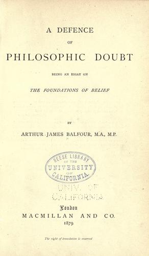 Cover for A defence of philosophic doubt