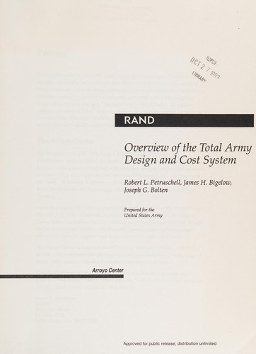 Cover for Overview of the Total Army Design and Cost System