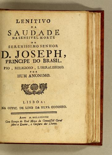 Cover for Lenitivo da saudade na sensivel morte do Serenissimo Senhor D. Joseph, Principe do Brasil